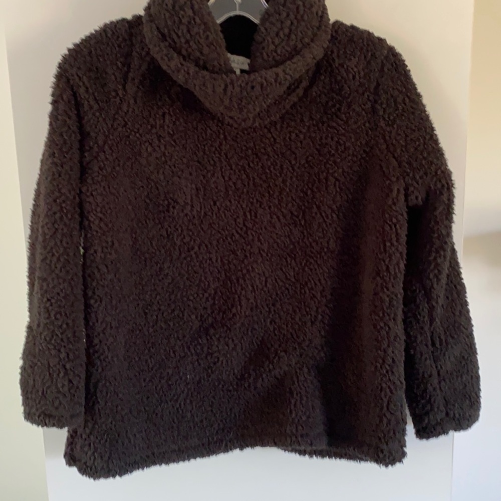 STYLE & Co teddy bear fleece funnel neck PM black
